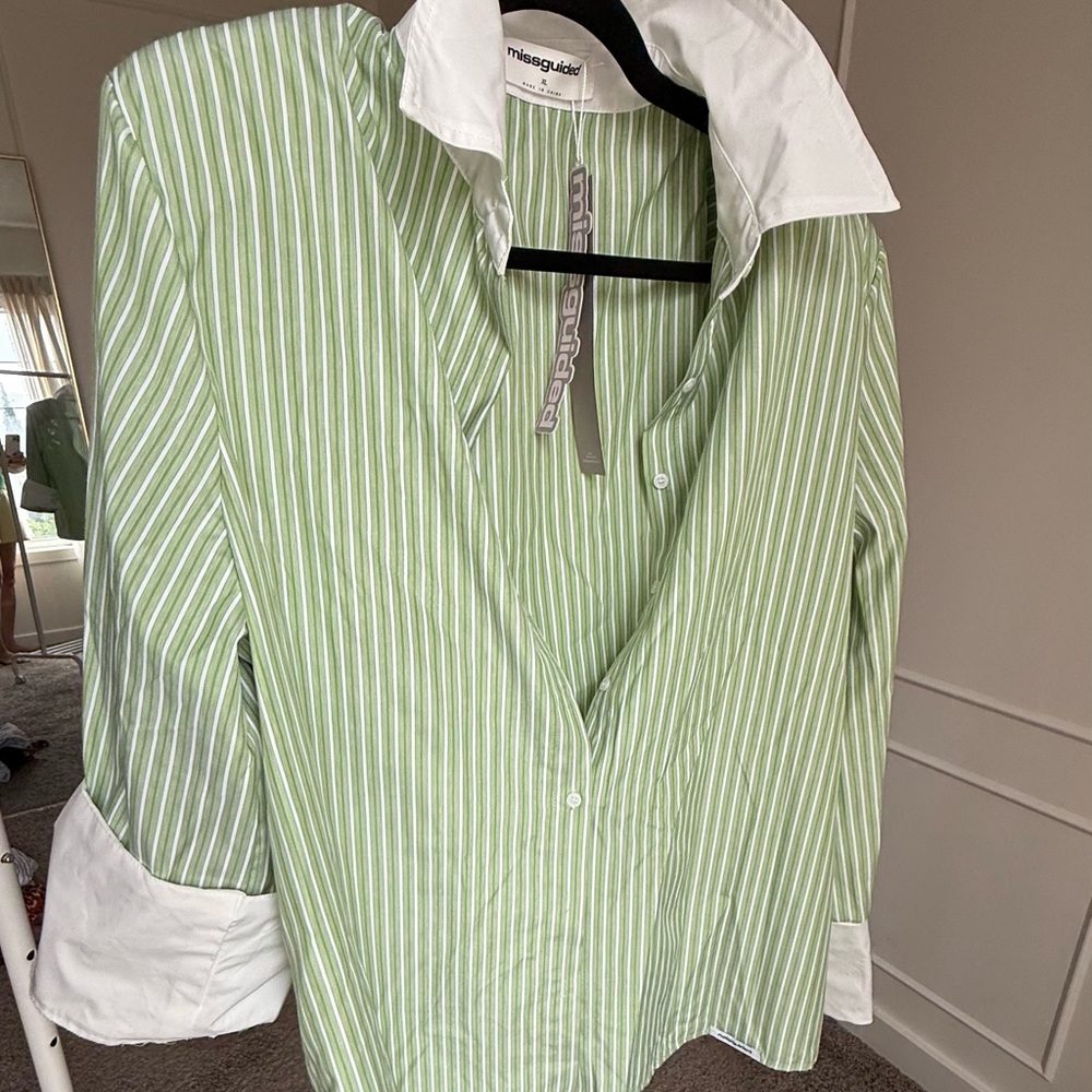 Misguided Green Striped Shirt
